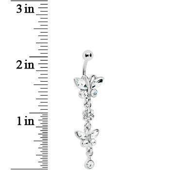 Crystalline Double Butterfly Flower Belly Ring