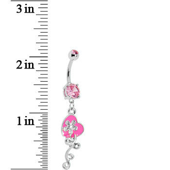 Pink Gem Flower Vine Heart Belly Ring