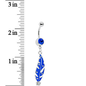 Sapphire Blue Gem Native Feather Dangle Belly Ring