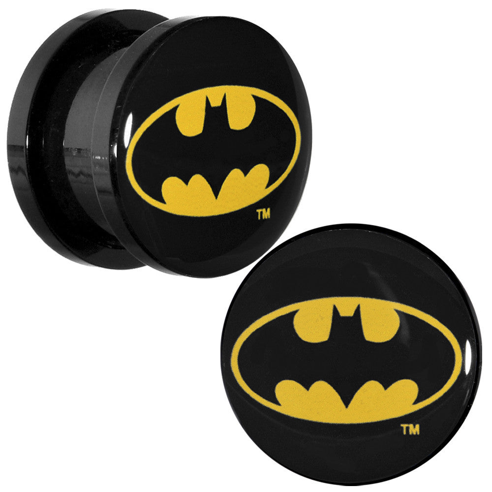 1/2 Black Acrylic Batman Logo Screw Fit Plug Set