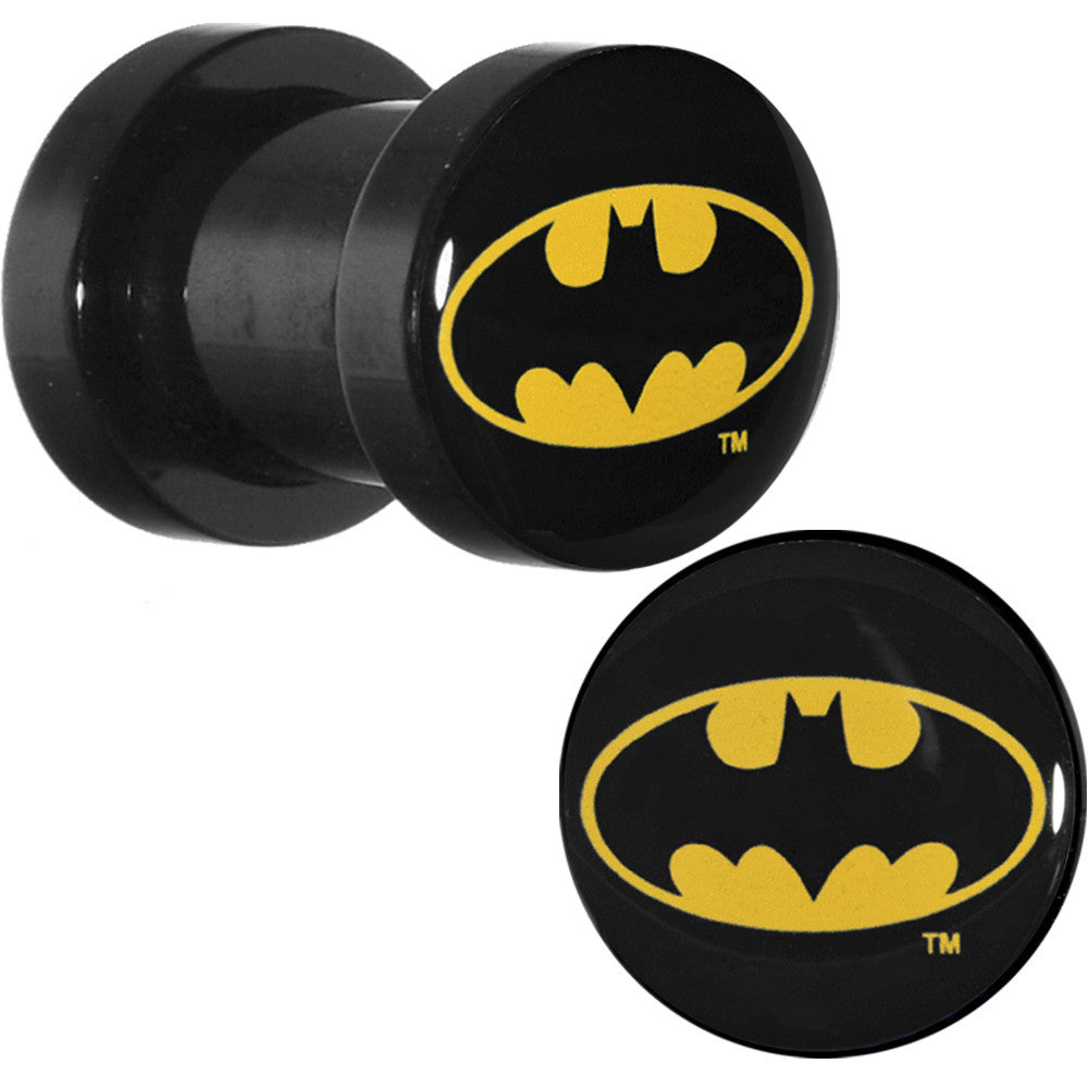 2 Gauge  Black Acrylic Batman Logo Screw Fit Plug Set