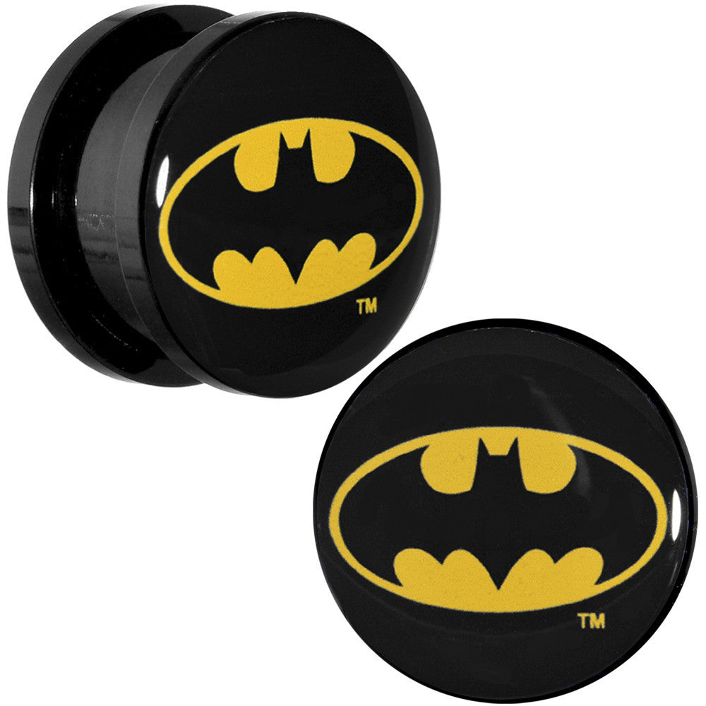 5/8 Black Acrylic Batman Logo Screw Fit Plug Set