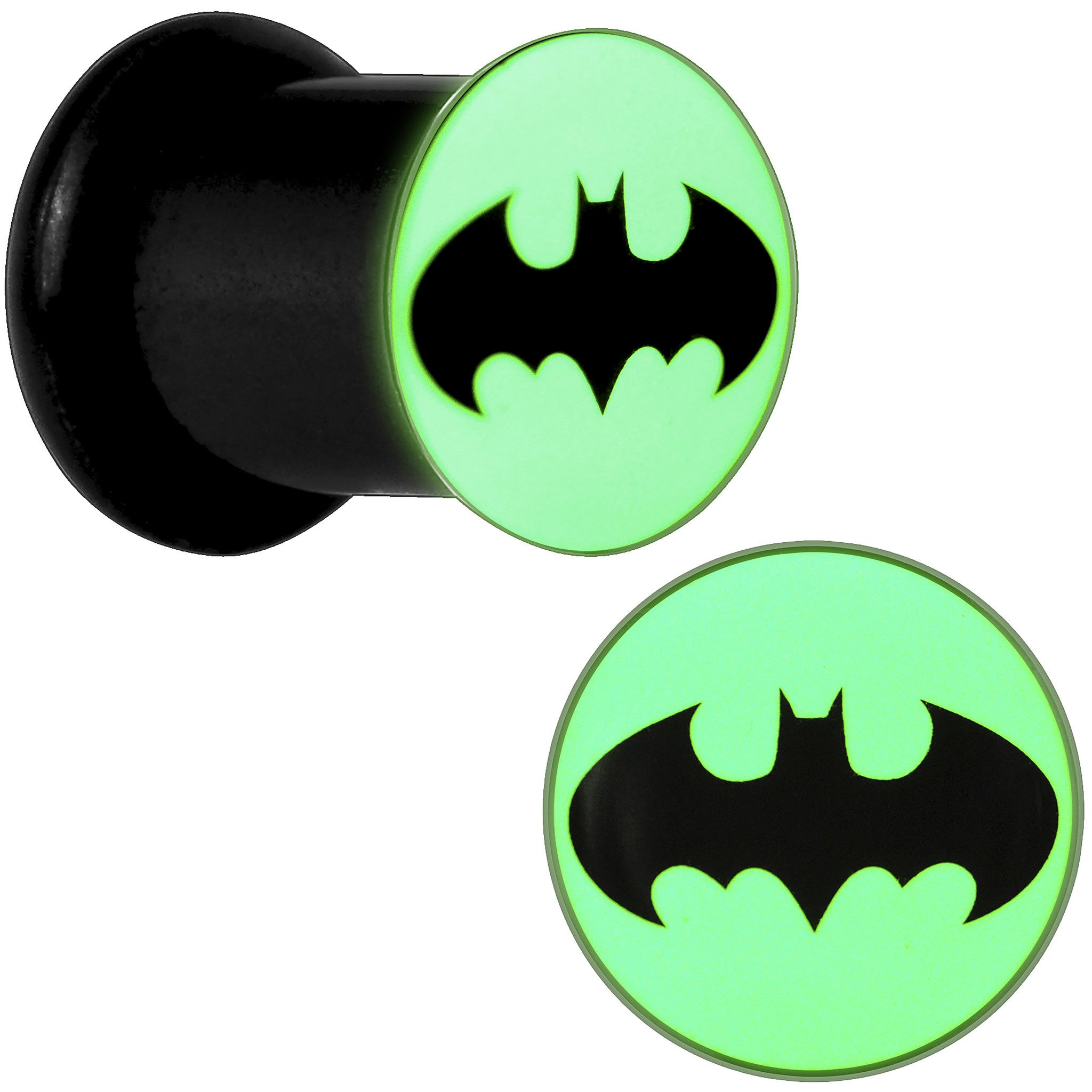 0 Gauge Black Acrylic Glow in the Dark Batman Plug Set