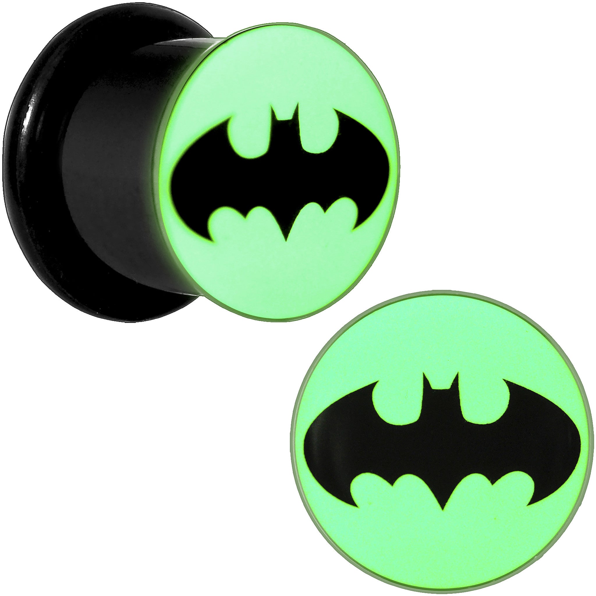 7/16 Black Acrylic Glow in the Dark Batman Plug Set