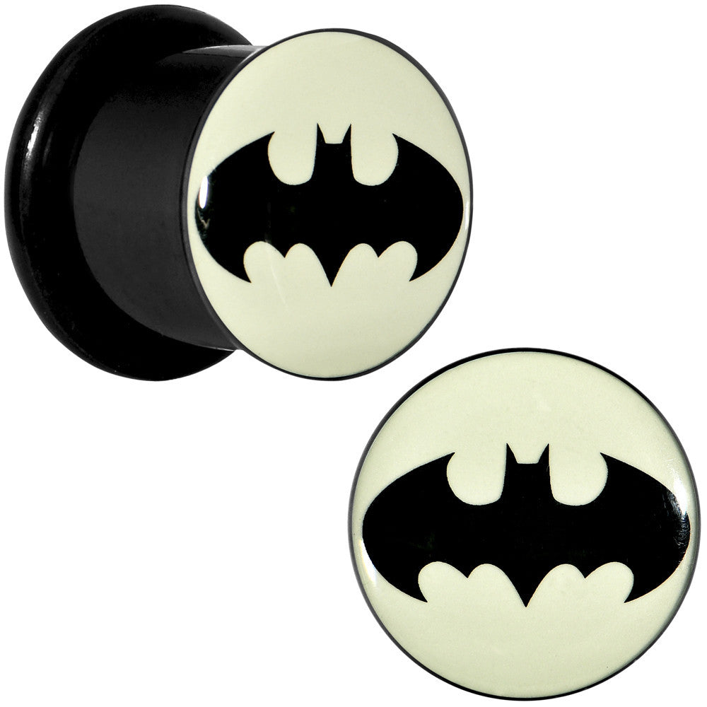 7/16 Black Acrylic Glow in the Dark Batman Plug Set