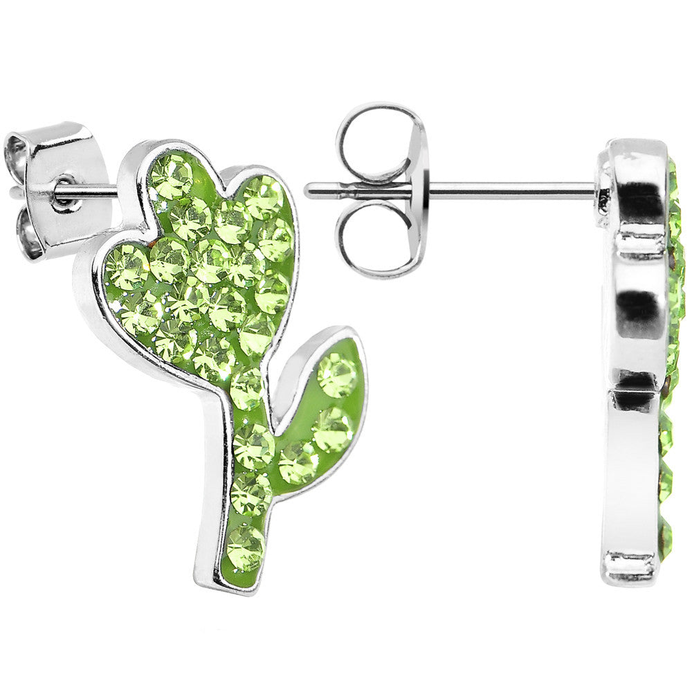 Green Ferido Crystal Flower Stud Earrings