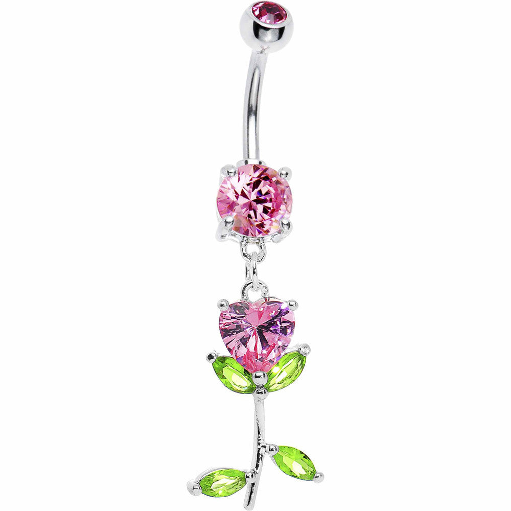 I love Tulips Pink Dazzle Flower Belly Ring