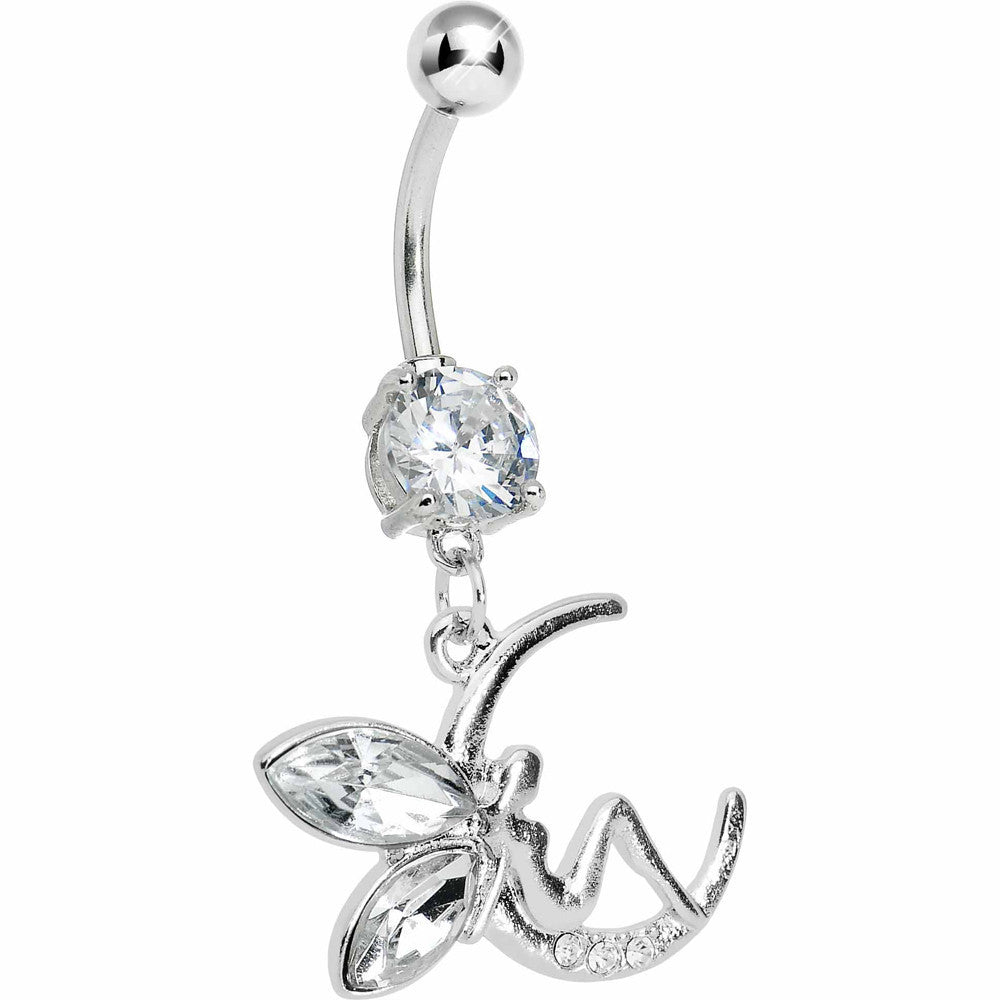 Crystalline Fairy on a Crescent Moon Belly Ring