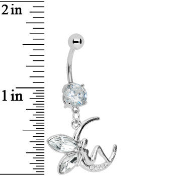 Crystalline Fairy on a Crescent Moon Belly Ring