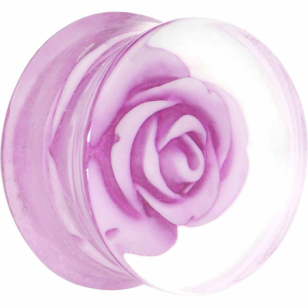 20mm Clear Acrylic Light Purple Floating Rose Flower Saddle Plug