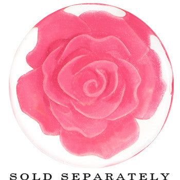 7/8 Clear Acrylic Pink Floating Rose Flower Saddle Plug