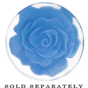 24mm Clear Acrylic Blue Floating Rose Flower Saddle Plug