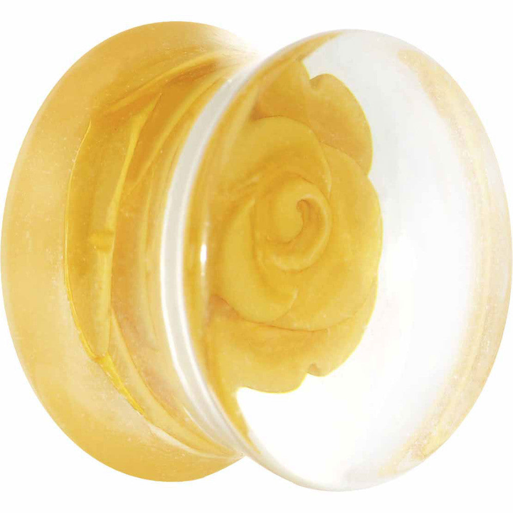 18mm Clear Acrylic Yellow Floating Rose Flower Saddle Plug
