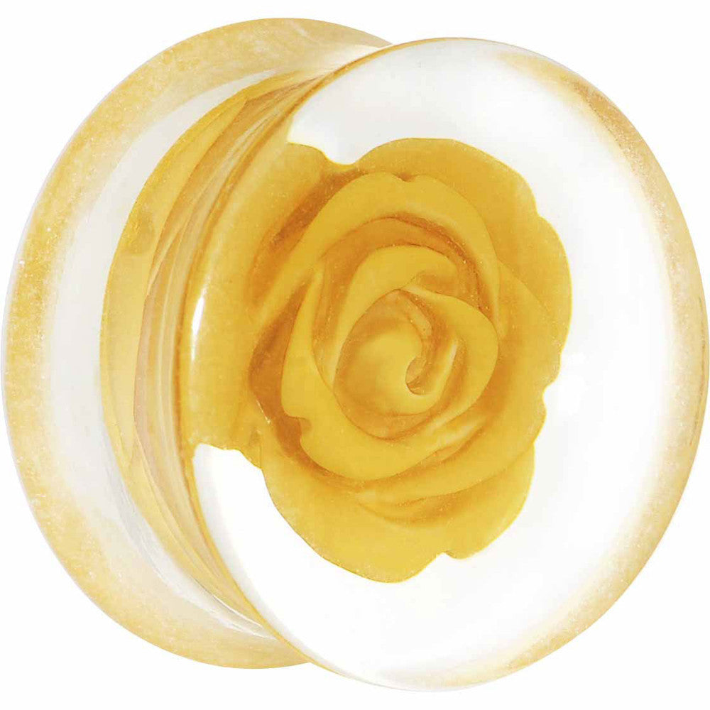 20mm Clear Acrylic Yellow Floating Rose Flower Saddle Plug