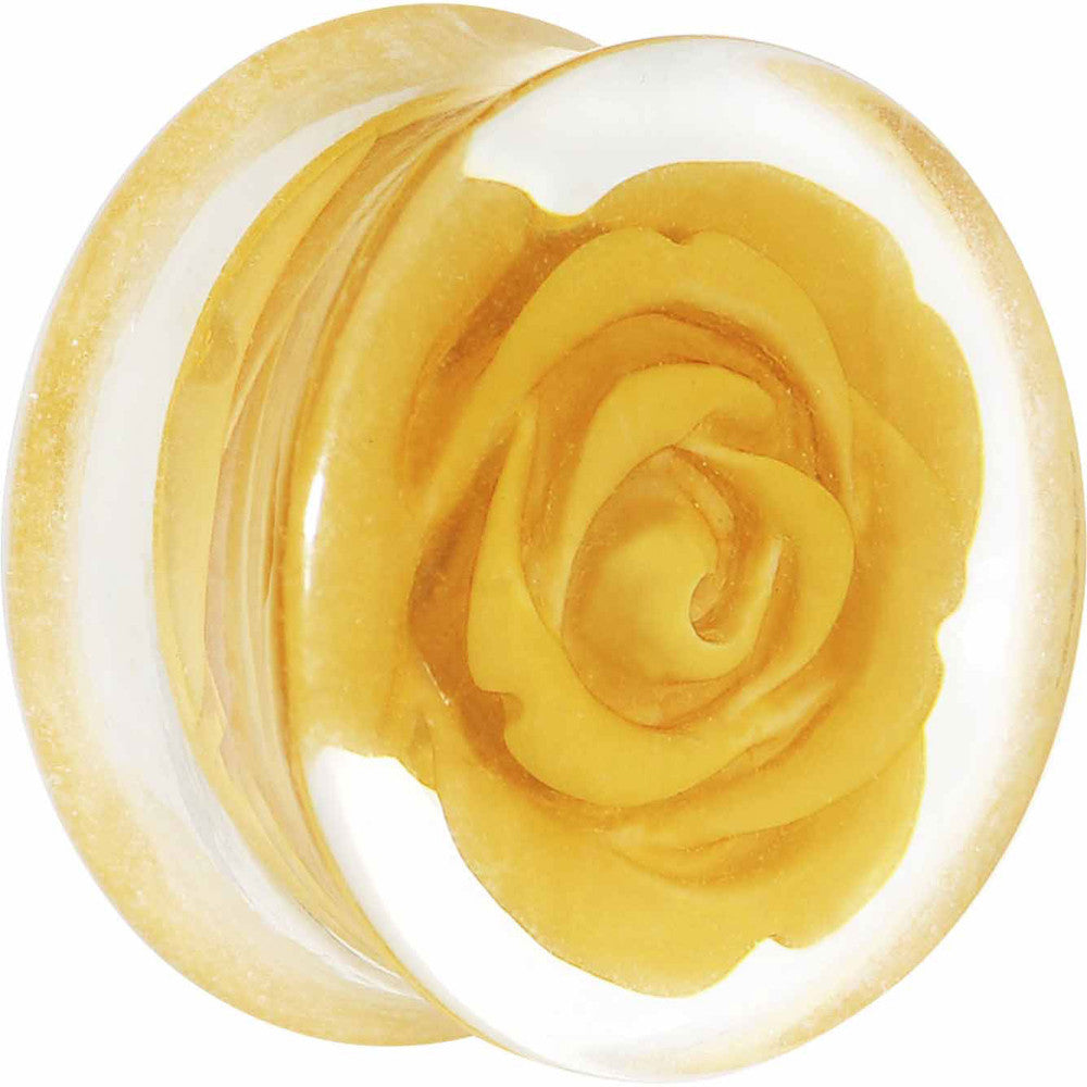7/8 Clear Acrylic Yellow Floating Rose Flower Saddle Plug