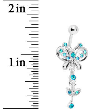 Aqua Gem Butterfly Flower Drop Belly Ring