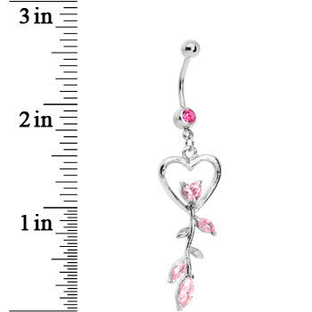 Pink Gem Heart Rose Flower Floral Belly Ring