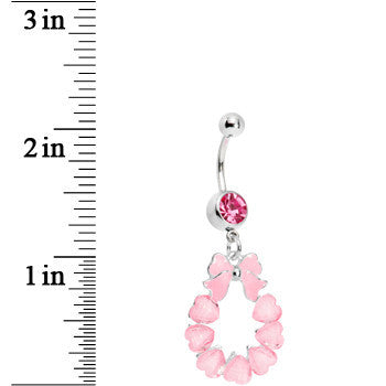 Pink Hearts with Ribbon Teardrop Belly Ring