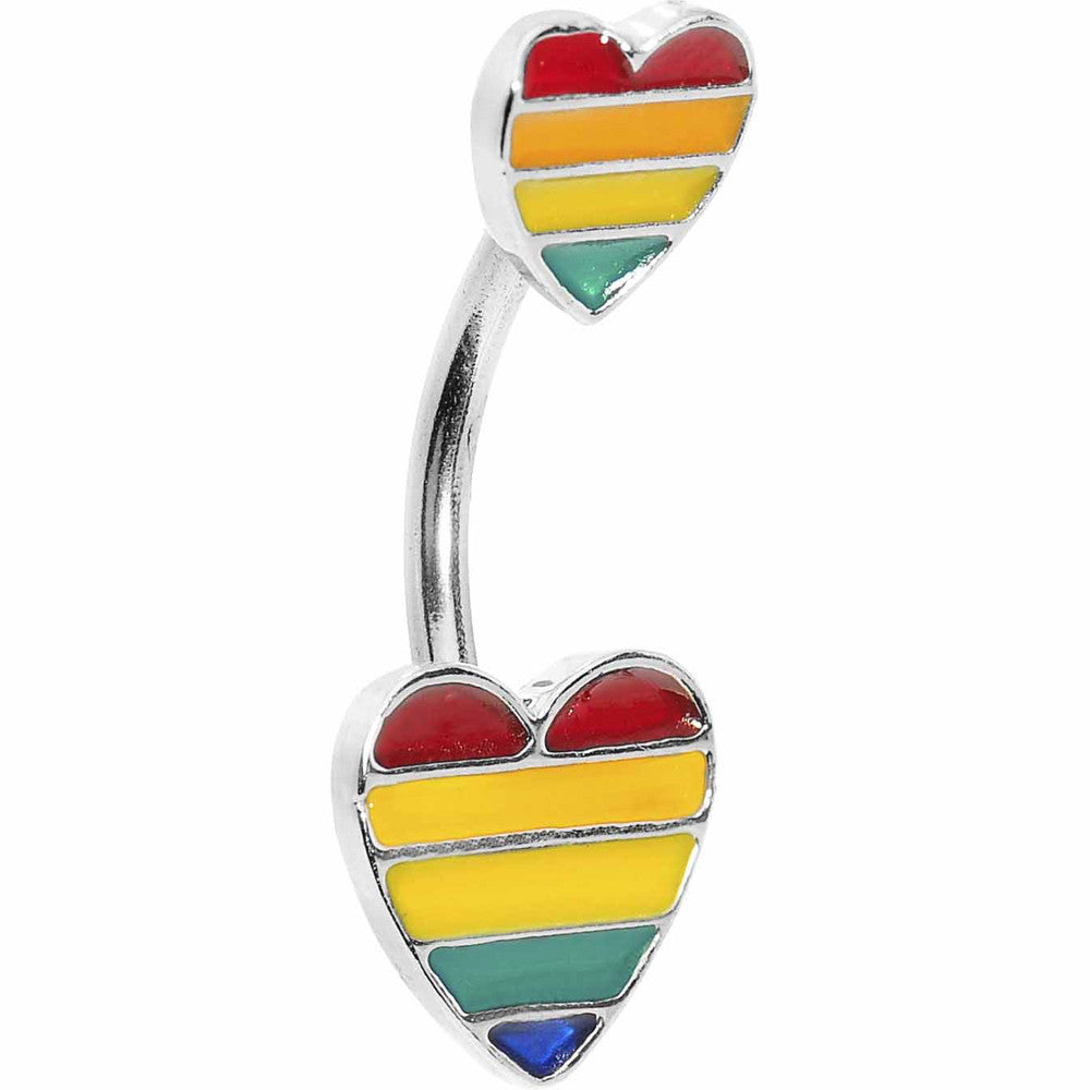 Double Rainbow Heart Belly Ring