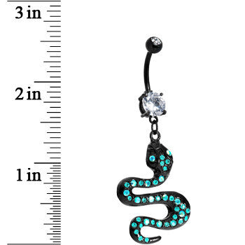 Black Aqua Gem Paved Snake Dangle Belly Ring
