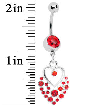 Dazzling Red Embellished Heart Dangle Belly Ring