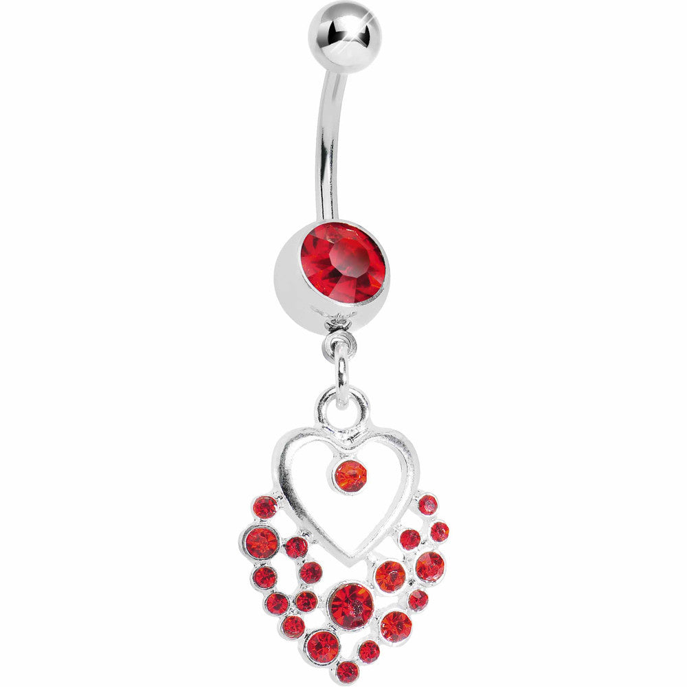 Dazzling Red Embellished Heart Dangle Belly Ring