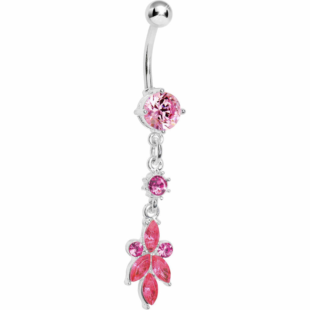 Pink Heart of Palm Flower Dangle Belly Ring
