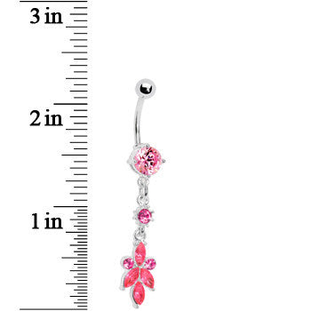 Pink Heart of Palm Flower Dangle Belly Ring