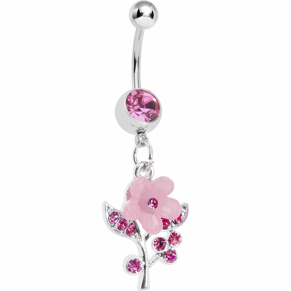 Pink Springtime Pansy Flower Belly Ring