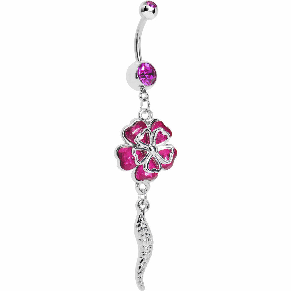 Pink Morning Glory Flower Dangle Belly Ring