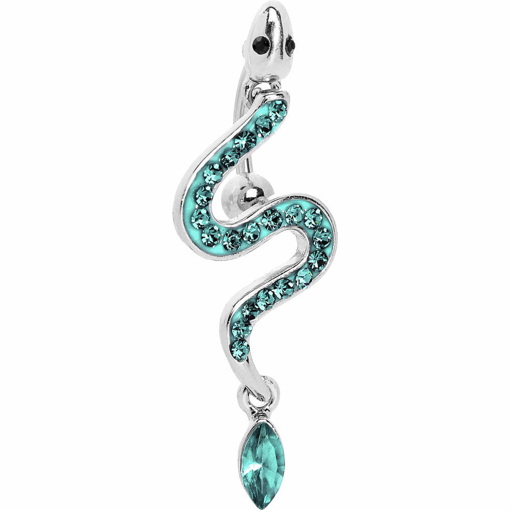 Top Mount Aqua Paved Gem Slithering Snake Belly Ring