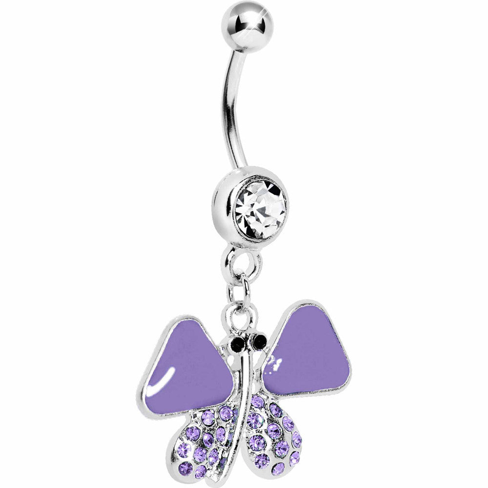 Purple Enamel Jeweled Butterfly Dangle Belly Ring