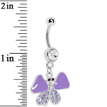 Purple Enamel Jeweled Butterfly Dangle Belly Ring