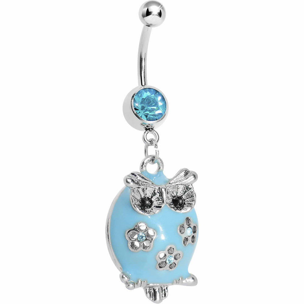 Pretty Blue Whimsical Owl Belly Ring