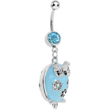 Pretty Blue Whimsical Owl Belly Ring