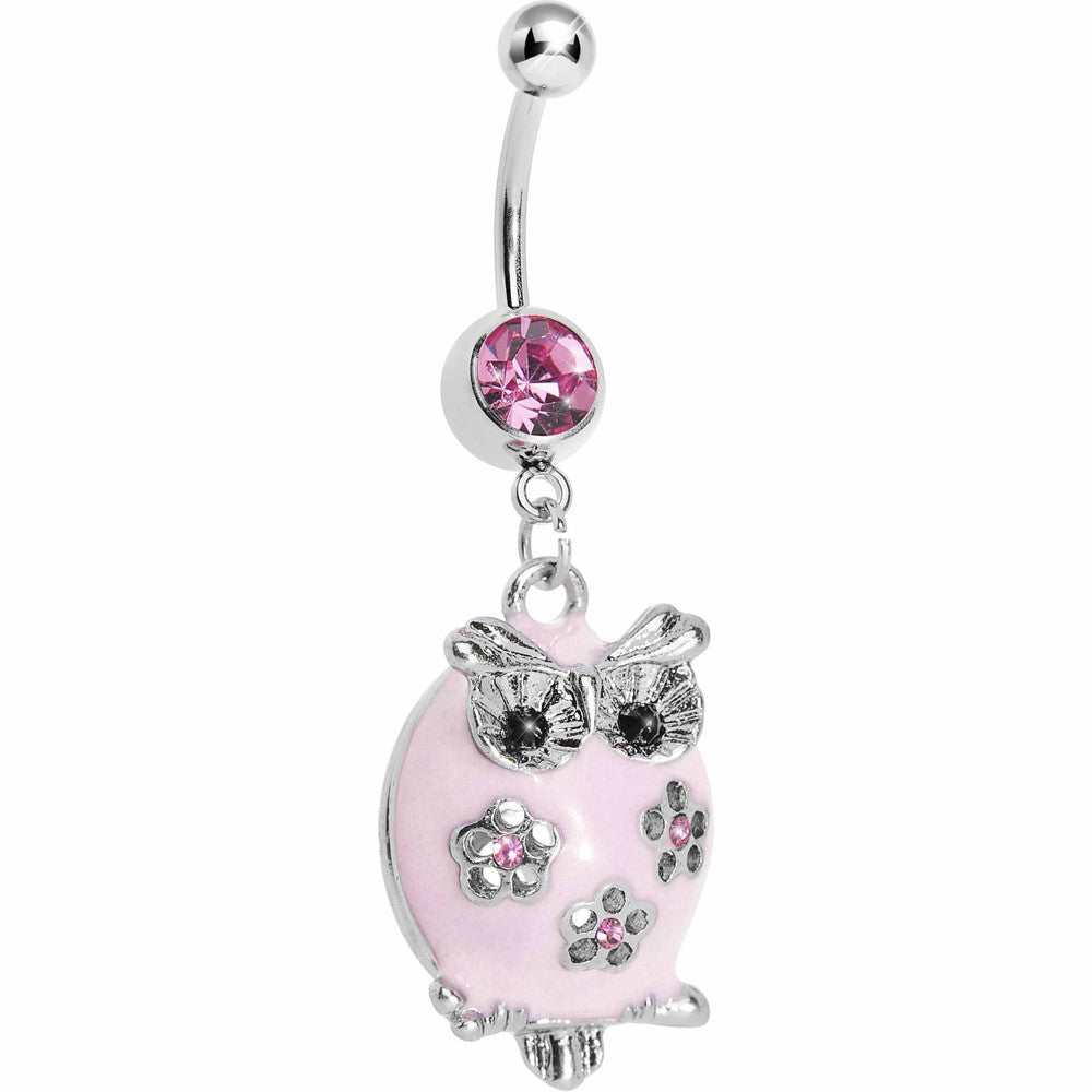 Pretty Pink Whimsical Owl Belly Ring