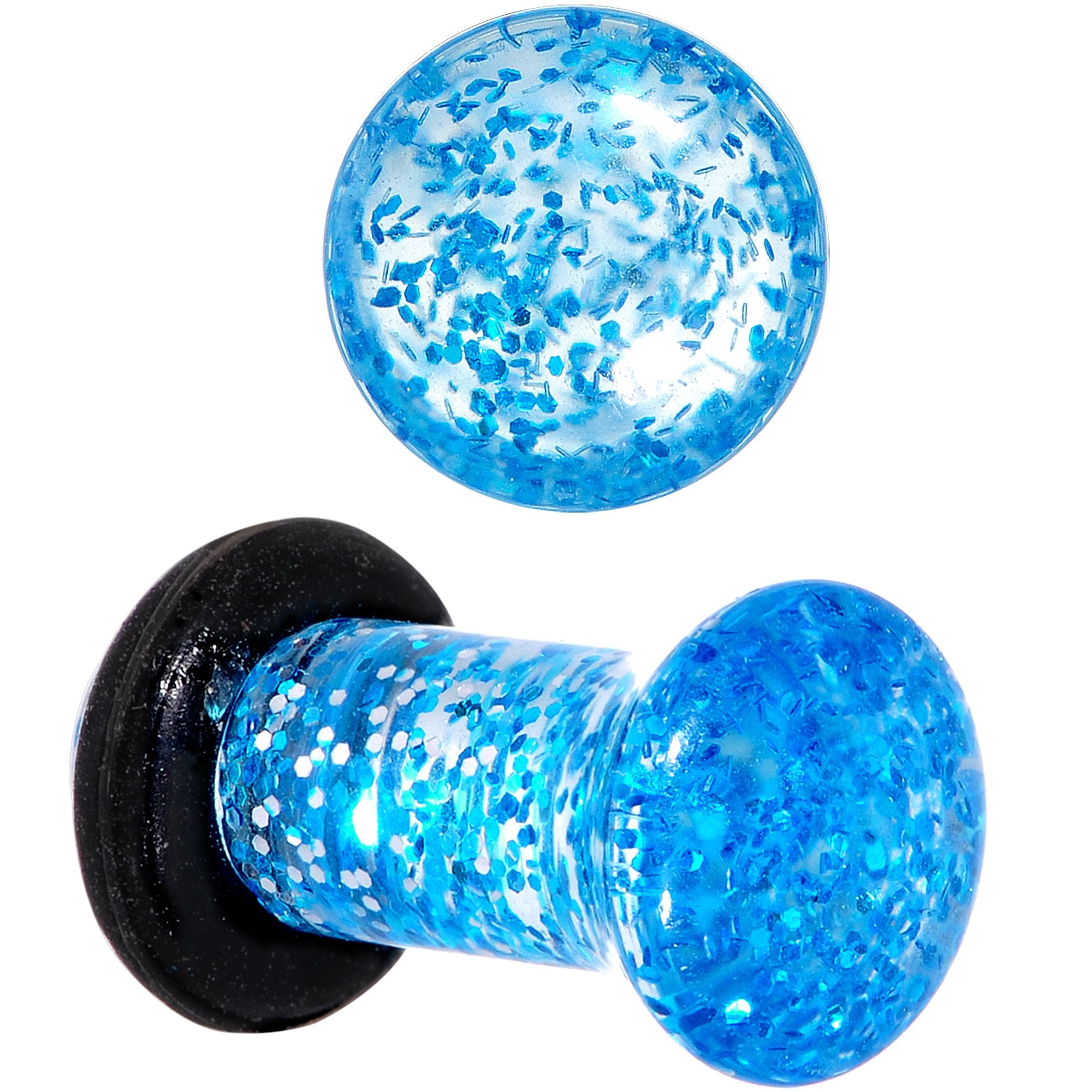 6 Gauge Blue Acrylic Ultra Glitter Plug Set