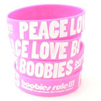 Pink White Peace Love Boobies Awareness for Breast Cancer Bracelet