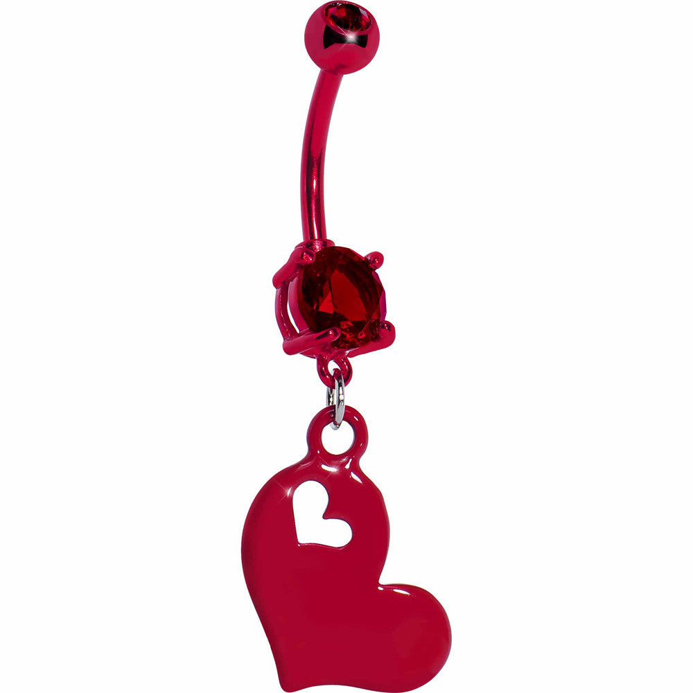 True Love Red Heart Dangle Belly Ring