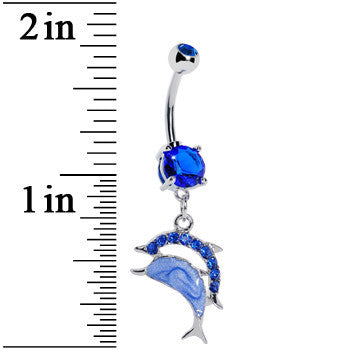 Blue Gem Double Leaping Dolphin Dangle Belly Ring