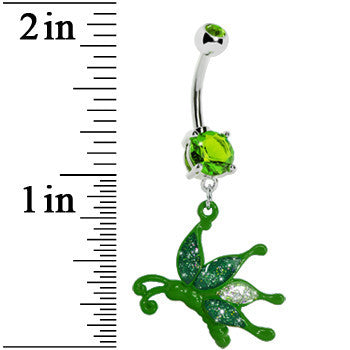 Glittery Green Butterfly Dangle Belly Ring