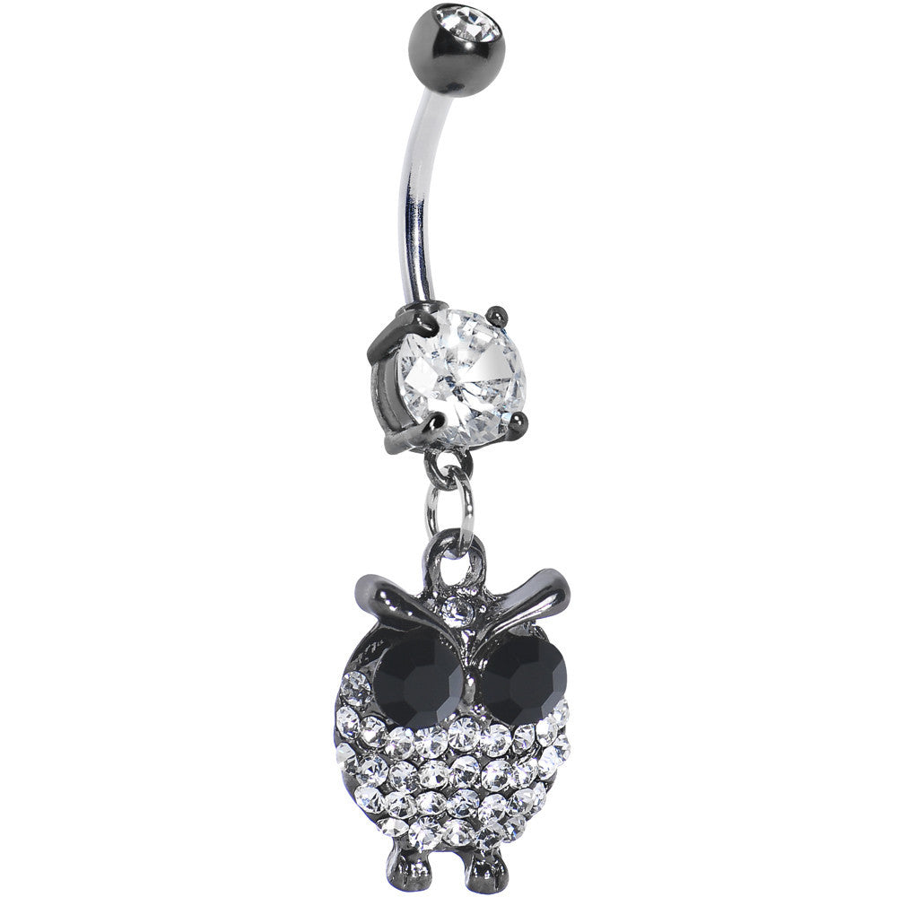 Clear Gem Paved Owl Dangle Belly Ring