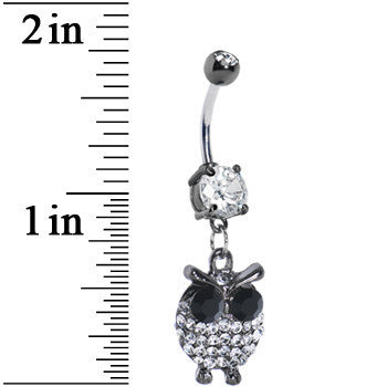 Clear Gem Paved Owl Dangle Belly Ring