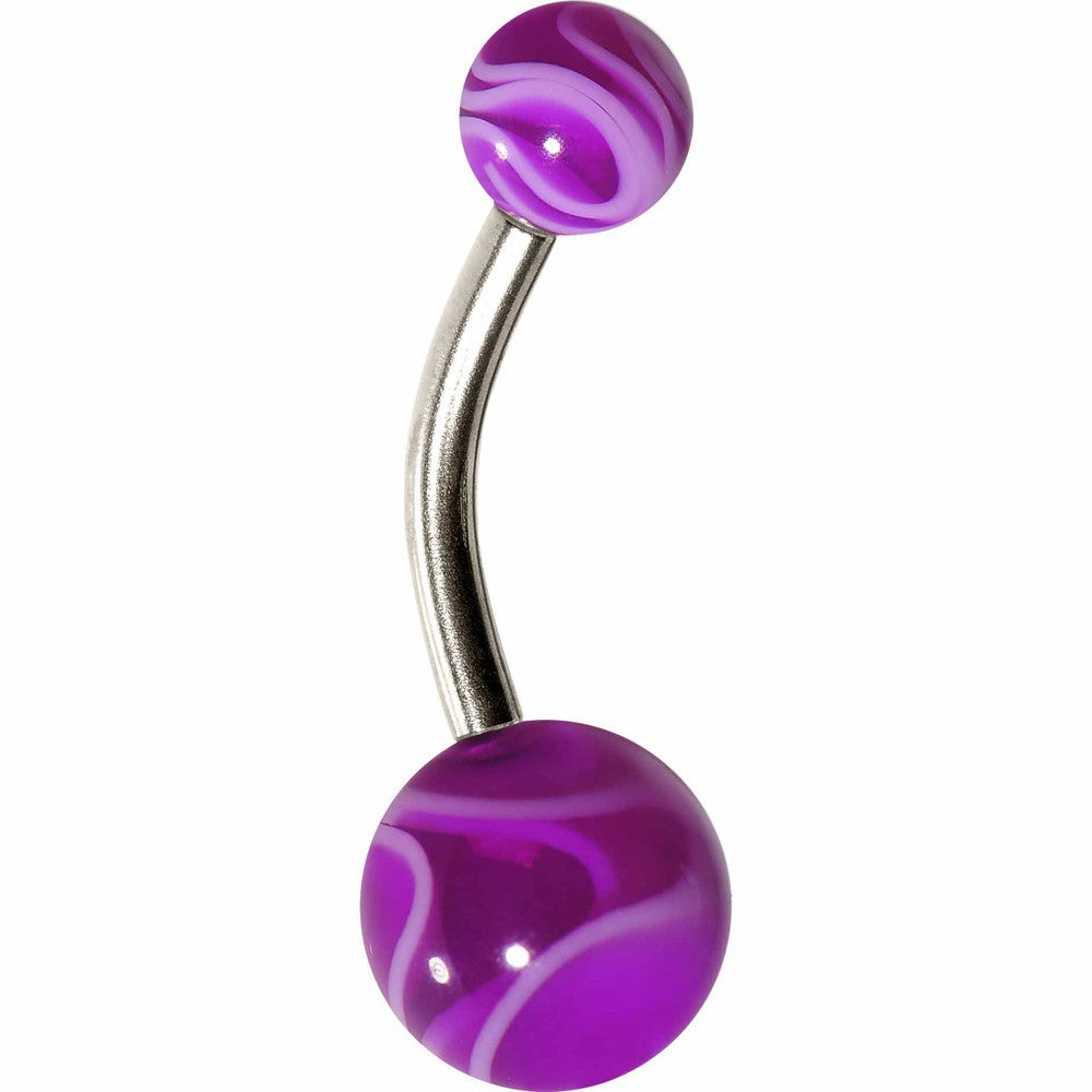 Grade 23 Solid Titanium Purple White Acrylic Swirl Belly Ring