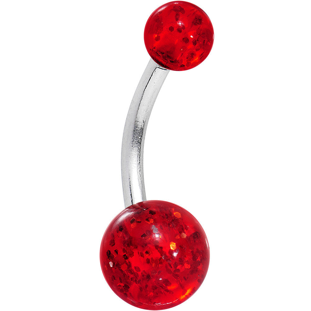 Grade 23 Solid Titanium Red Glitter Acrylic Belly Ring