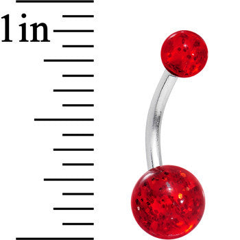Grade 23 Solid Titanium Red Glitter Acrylic Belly Ring