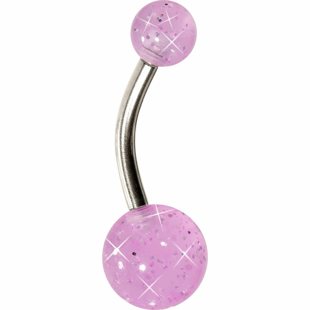Grade 23 Solid Titanium Pink Glitter Acrylic Belly Ring