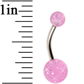 Grade 23 Solid Titanium Pink Glitter Acrylic Belly Ring