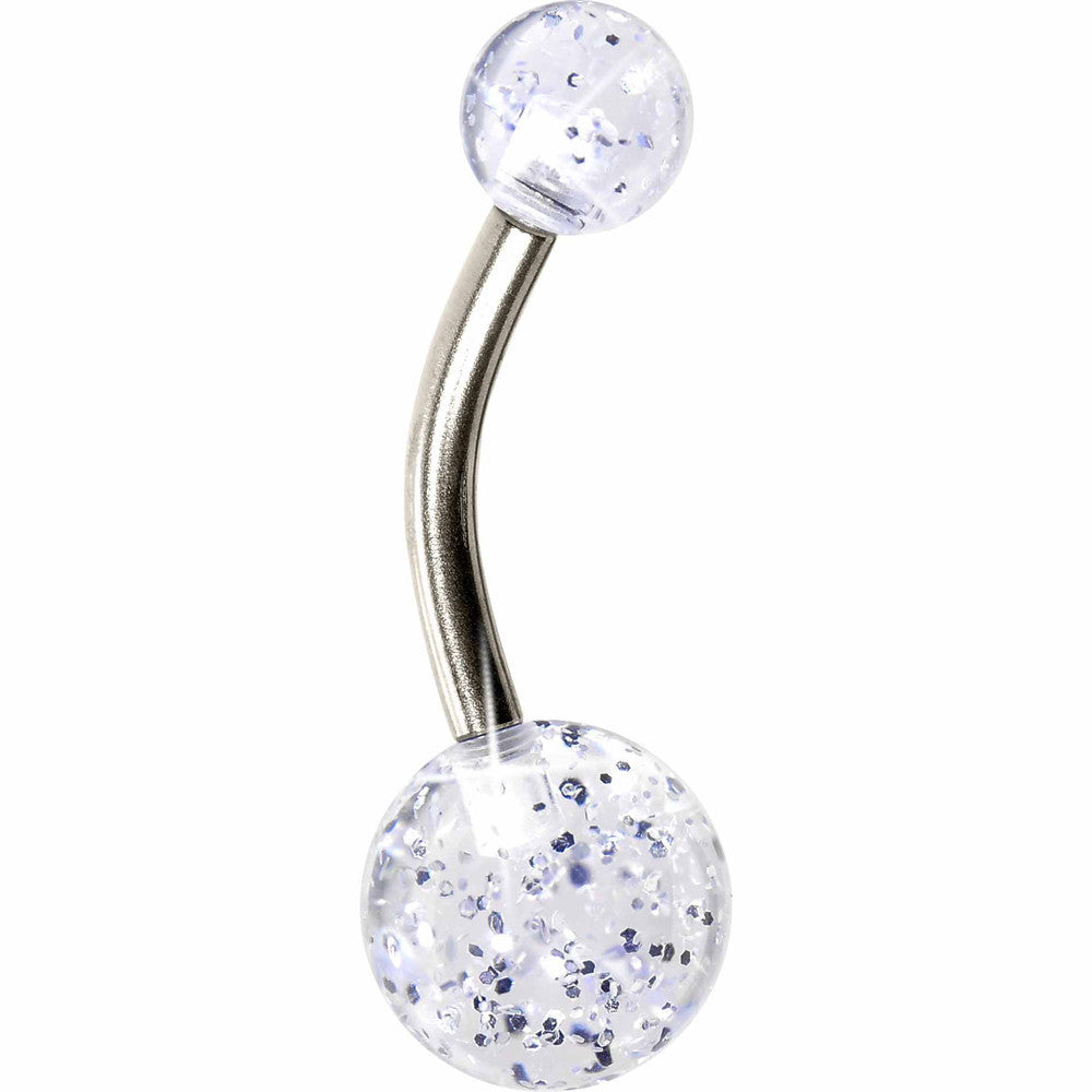 Grade 23 Solid Titanium Clear Glitter Acrylic Belly Ring