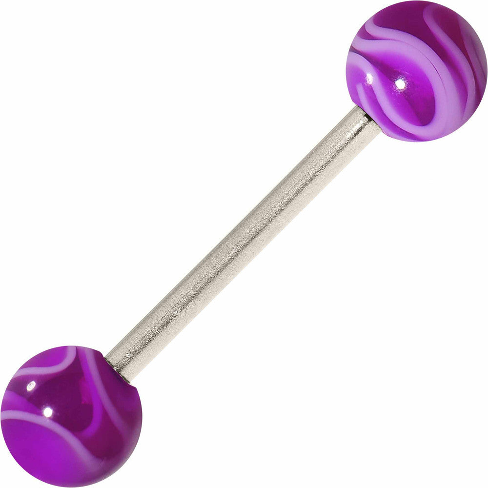 Grade 23 Solid Titanium Purple Marble Acrylic Barbell Tongue Ring